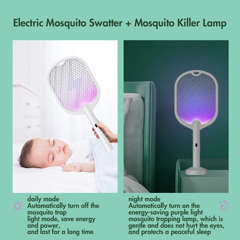 Lampu pembasmi nyamuk elektrik 3 dalam 1, lampu pembunuh serangga, lampu elektrik pembunuh nyamuk 3000V tipe-c dapat diisi ulang, pembunuh nyamuk lalat