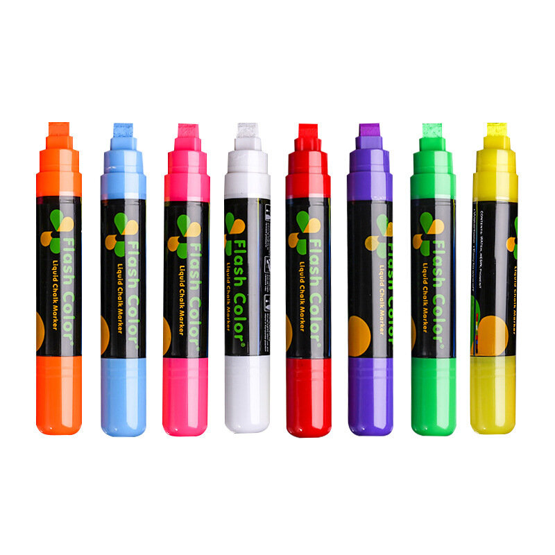 Spidol kapur cair 8 warna, pena dapat dicuci, penghapus basah Neon, spidol kapur untuk papan tulis, papan tulis, tanda kaca, seni anak-anak