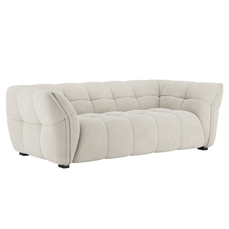 Sofa kain beludru kepingan salju Retro, sofa desainer gaya krim baris lurus tiga orang ruang tamu modern Nordik