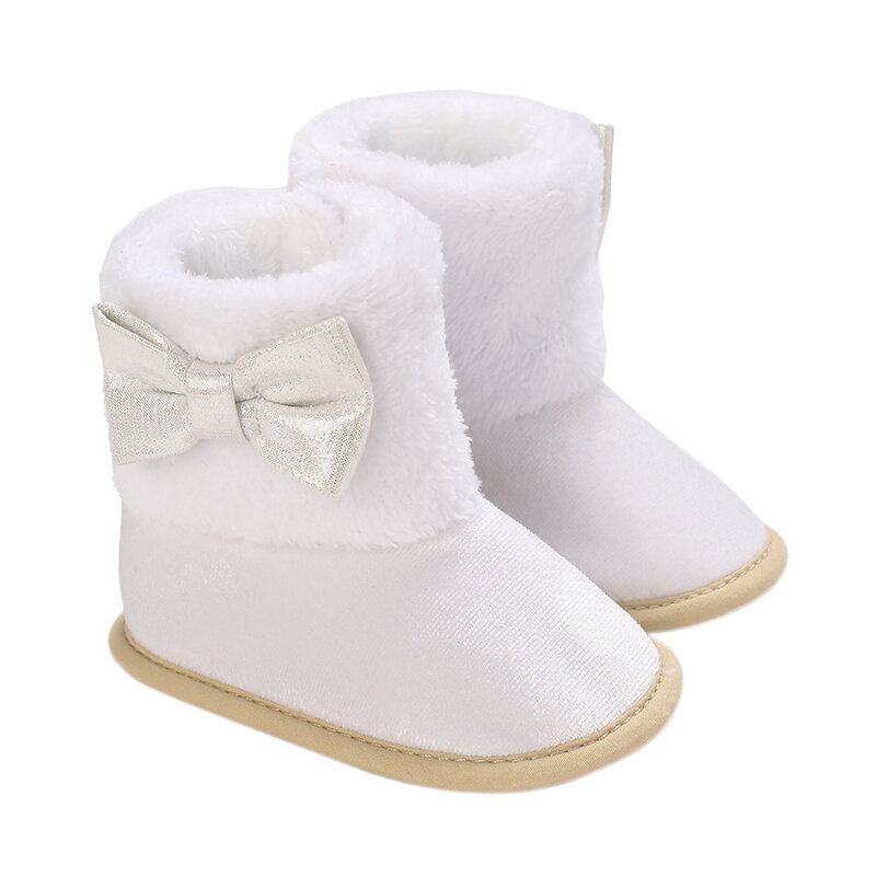 Botas de nieve de invierno para bebé, zapatos de primeros pasos para bebé, cálidos, decorados con lazo, para Navidad y Baby Shower