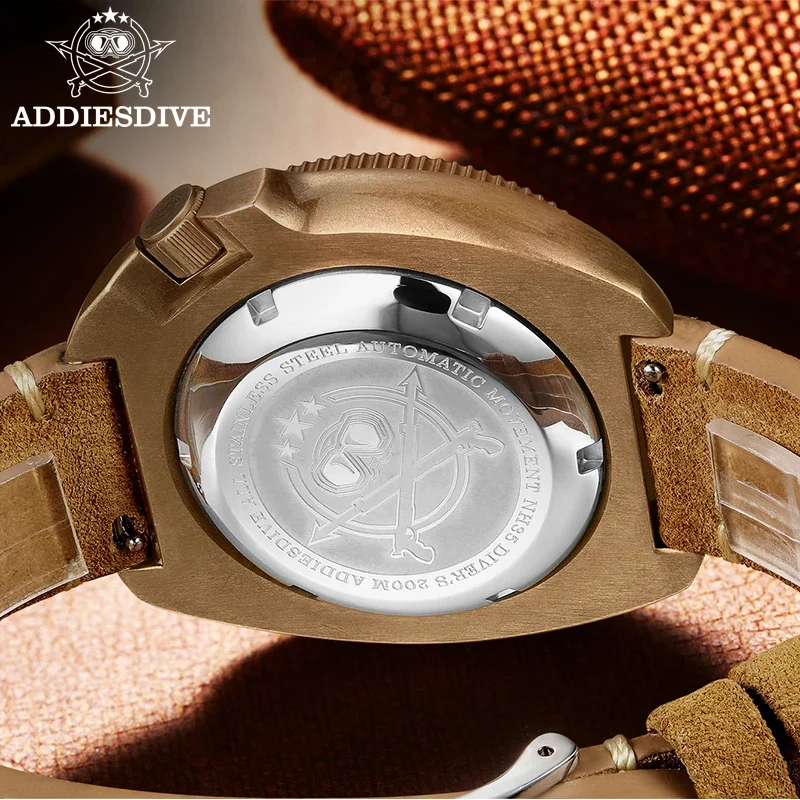 Бренд ADDIESDIVE, модель CUSN8, бронзовый цвет, автоматические механические часы для дайвинга на 200 м, супер светящиеся часы AD2104, мужские часы