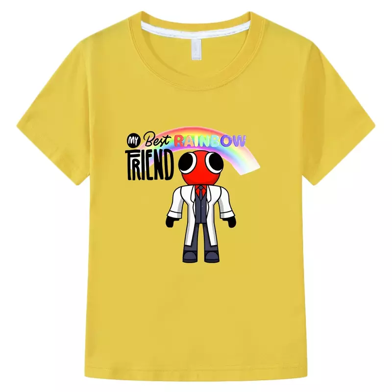 레인보우 프렌즈 레드 티셔츠, 100% 코튼 반팔 티셔츠, 소년 소녀, 편안한 티셔츠, 카와이 만화 프린트 티, 여름