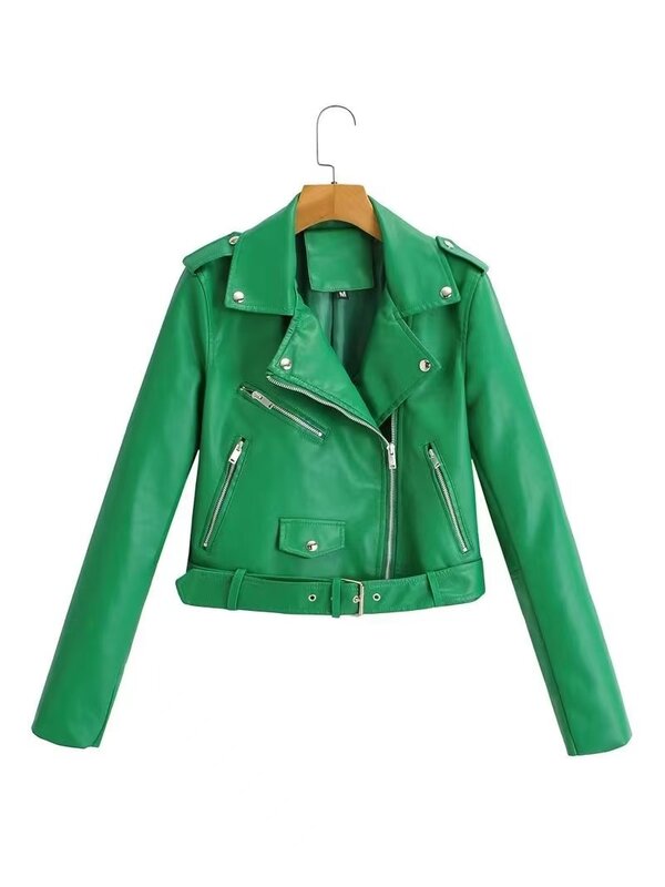 XKWT   Ladies Fashion Long Sleeve Lapel Collar Casual Formal Leather Jacket