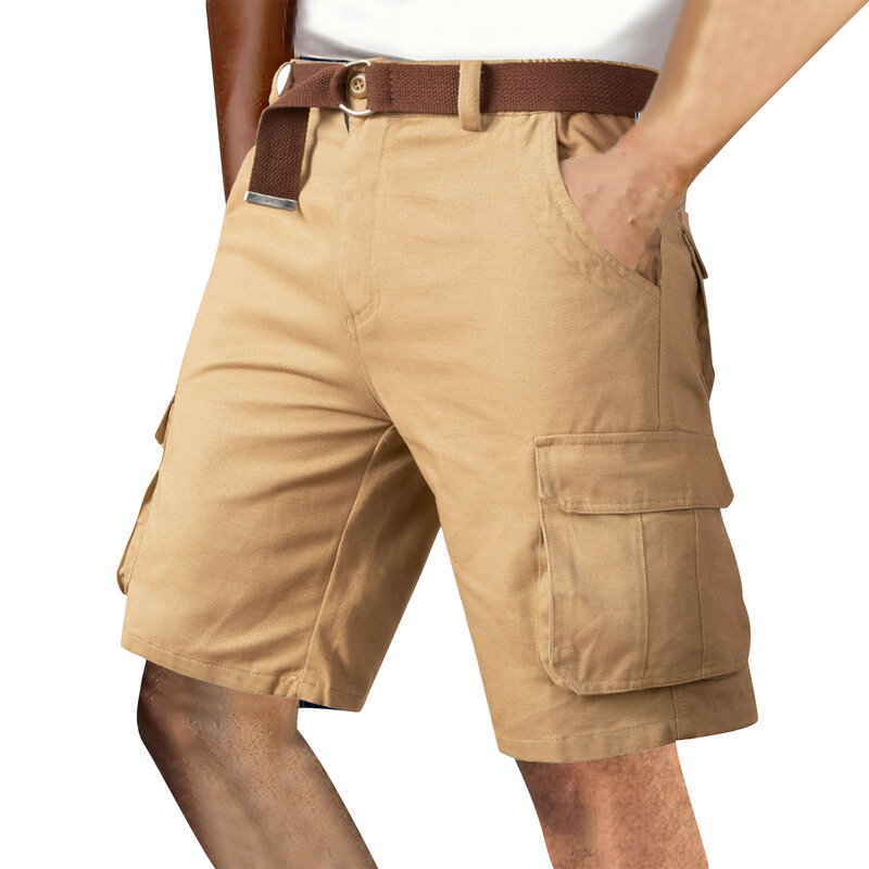 Shorts esportivos estilo cargo reto masculino com bolsos, shorts de jogging casual, deslocamento diário, caminhada ao ar livre, verão