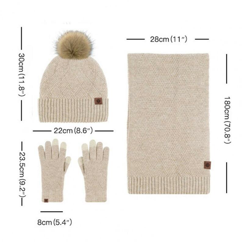 Conjunto de cachecol e luvas feminino, chapéu de malha de lã macia, design à prova de frio, presente para mulheres, inverno