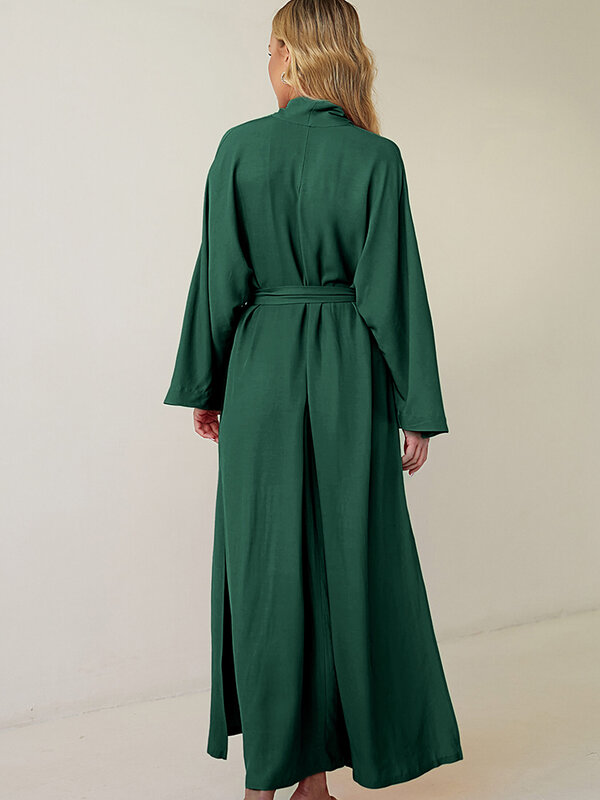 Hiloc zielone szaty damskie na co dzień z długim rękawem sleep szarfy luźny szlafrok damski elegancki 2024 letni odzież damska jednolity