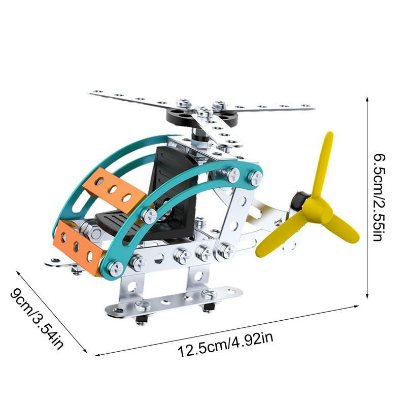 Toy Helicopters 3D Metal Helicopter DIY Assembly Toy Kids Educational Plane Construction Toy Mechanical Style Ornament