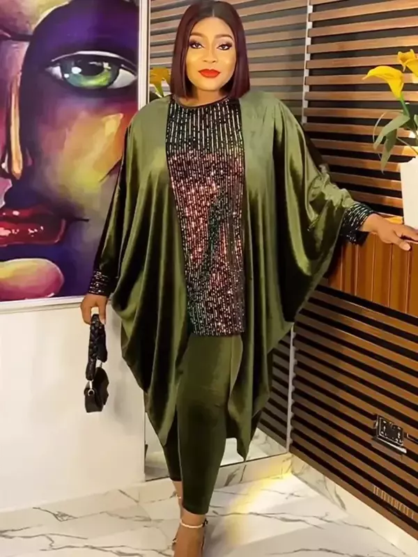 Plus Size afrikanische Kleidung für Frauen Herbst Ankara Dashiki Pailletten Outfits Mode Samt Tops Hosen Hosen Party Anzüge