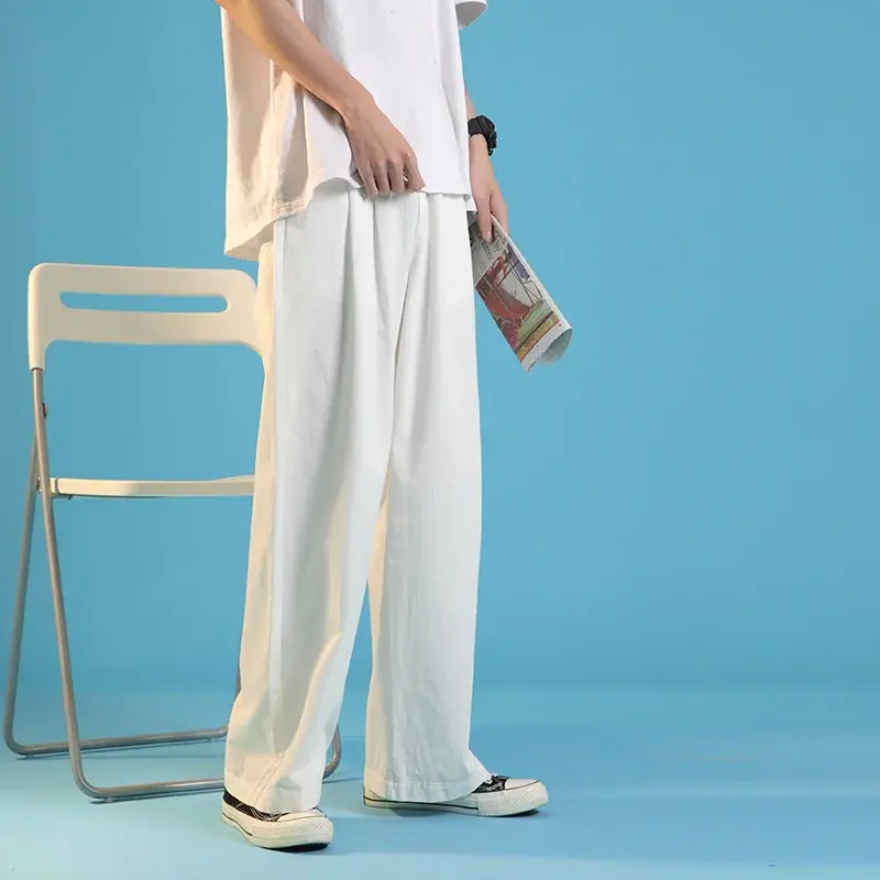 Pantalones de calle lisos para hombre, pantalón holgado recto de pierna ancha, Jogging japonés, informal, Otoño, 2022