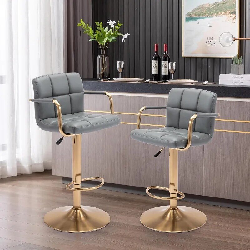 Furniture Modern PU Leather Square Bar Stools, Adjustable Swivel Barstools , Airlift Counter Height Chairs, Set of 2