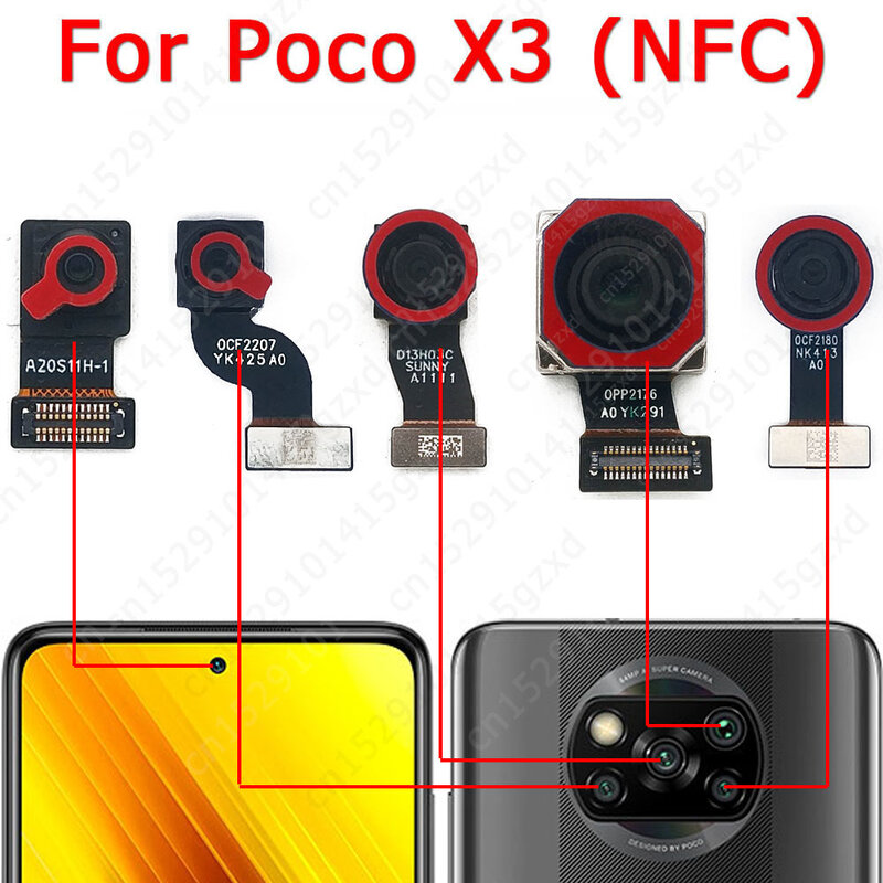กล้องด้านหลังสำหรับ Xiaomi Mi poco X3 Pro NFC มุมมองด้านหน้ามุมมองด้านหน้าเซลฟี่ด้านหลังชิ้นส่วนโมดูลกล้องหลังขนาดเล็ก