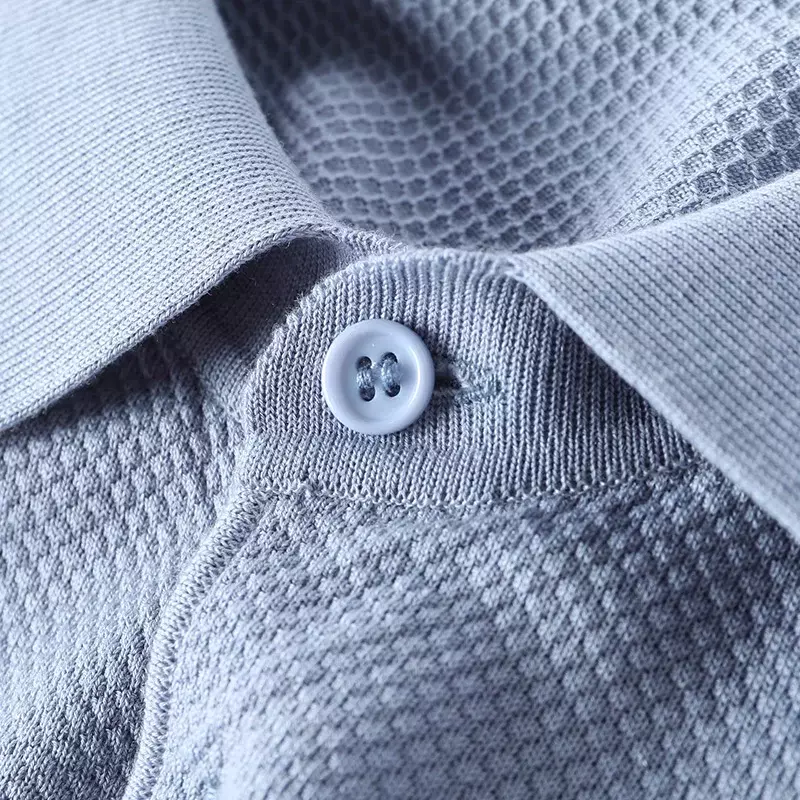 Camiseta fina de manga curta masculina, cor pura, seda amoreira, polo de malha lapela, suéter casual de algodão masculino, verão