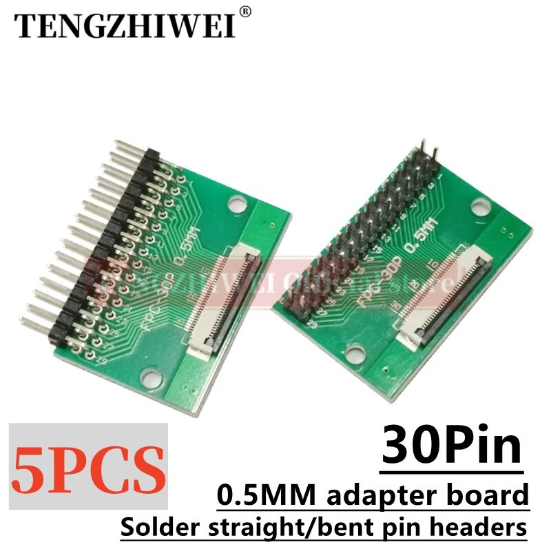 Flip-Top Conector Soldado, Hetero e Bent Pin cabeçalhos, FFC FPC Adapter Board, 0,5 milímetros-30P para 2,54 milímetros soldados, 5pcs