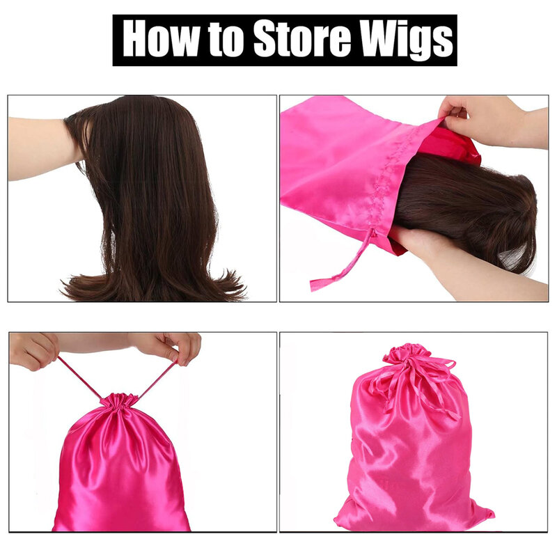 1/3 buah/lot tas Satin untuk kemasan ekstensi rambut, bundel, wig kantung sutra lembut dengan tali untuk tas penyimpanan alat rambut