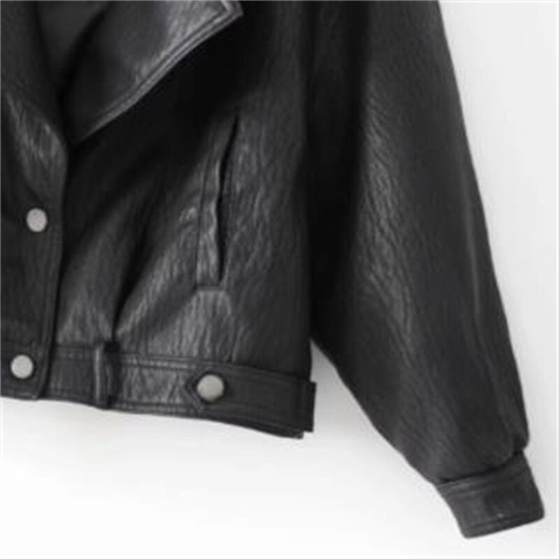 New Spring Autumn Outerwear Green Faux Leather Jackets Casual Women Short Vintage Loose Pu Jackets Female Black Leather Coats