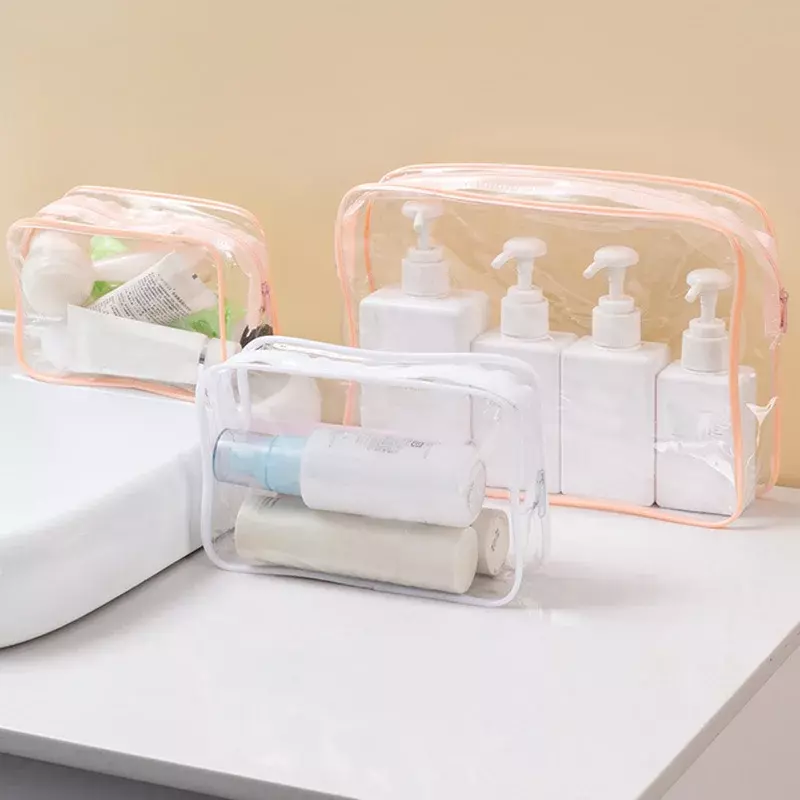 Bolsa de viagem transparente com zíper preto bolsa de maquiagem organizador caixa de higiene pessoal à prova dwaterproof água lavagem compõem sacos caso