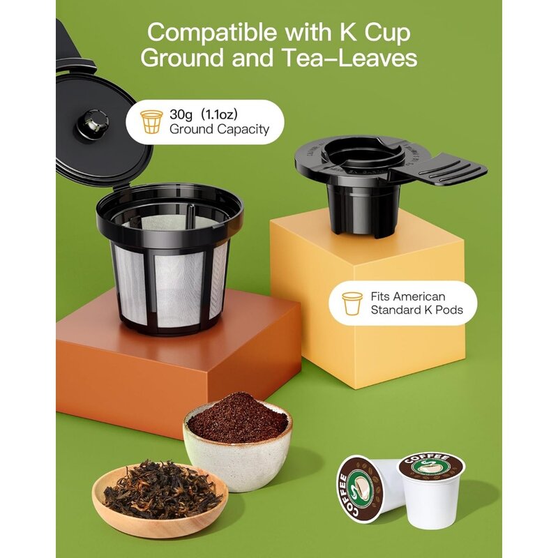 Famiworths 업그레이드된 핫 및 아이스 커피 메이커, 탈착식 저수, 6-24Oz 컵 사이즈, 클래식 블랙