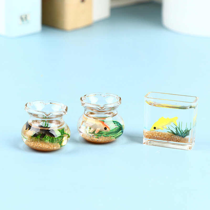 New Dollhouse Miniature Glass Fish Tank Bowl Aquarium Doll House Home Ornament Toys For Dollhouse Decals Color Random
