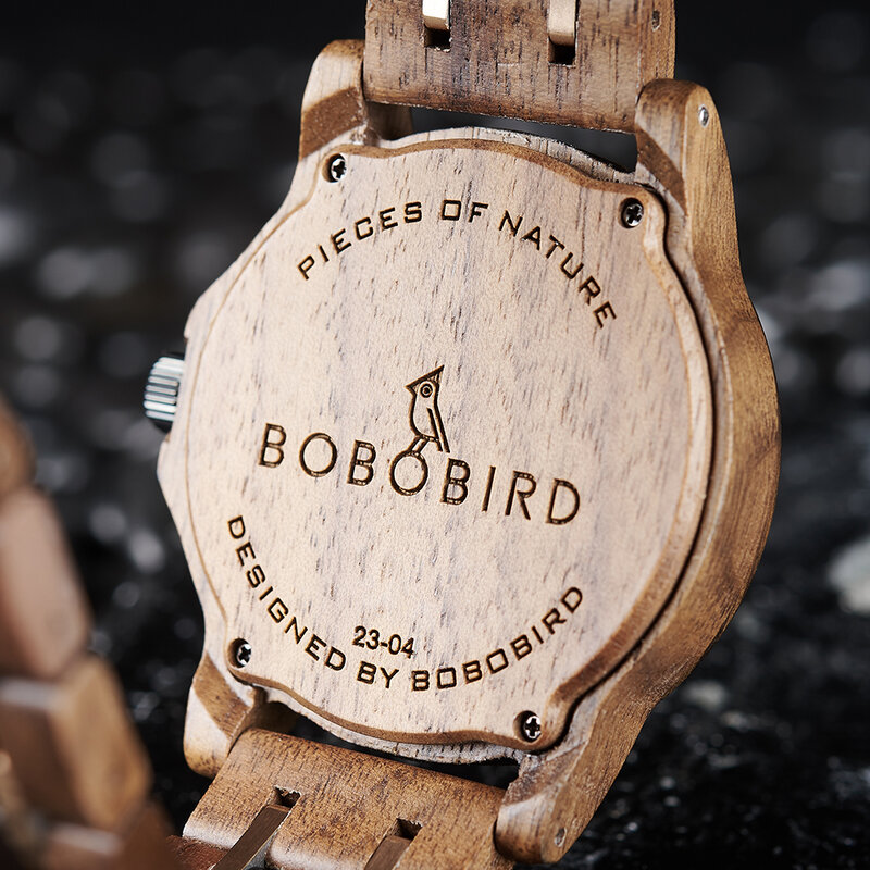 BOBO BIRD Men Wood Watch Lightweight Japanese Quartz Wristwatch for Men Week Display Auto Date Customized Wooden Clock
