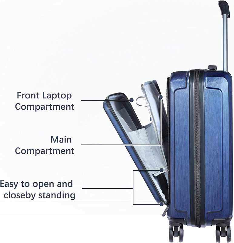 Комплект чемоданов из 3 предметов, передний карман для ноутбука 24/28 дюйма, расширяемый, из АБС-пластика и поликарбоната, легкий жесткий Спиннер, бесшумные колеса, Блокировка TSA, синий