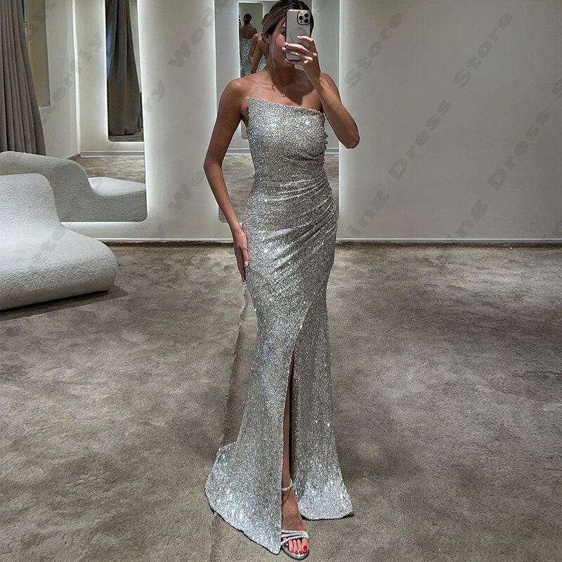 Женское вечернее платье-русалка, элегантное облегающее платье с открытой спиной, открытыми плечами и высоким разрезом, без рукавов, для выпускного вечера