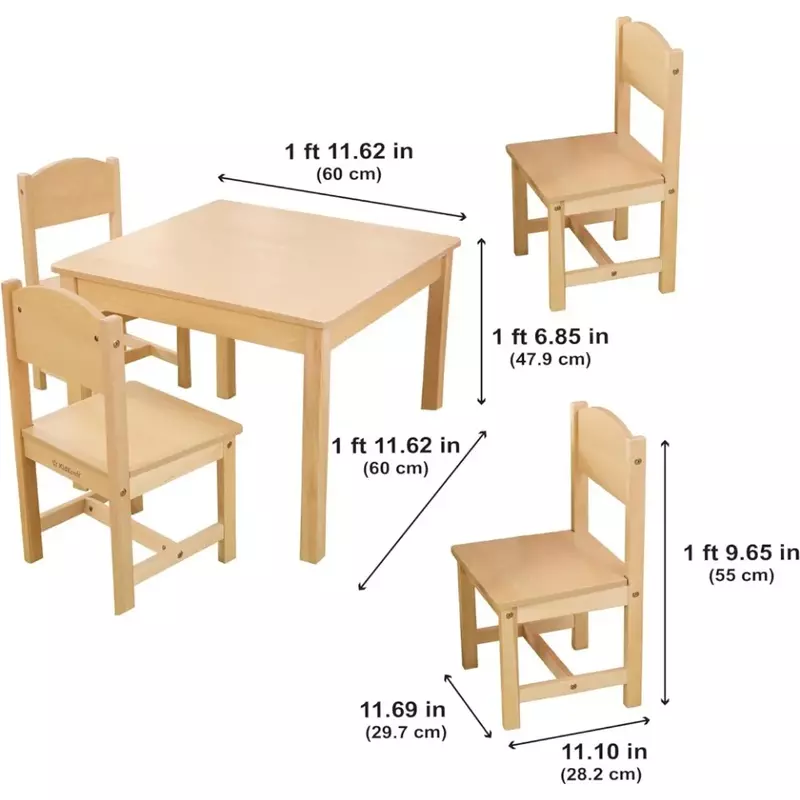 Children's tables and chairs Wooden Farmhouse Table & 4 Chair Set, Children Furniture for Arts and Activity,Gift for Ages 3-8