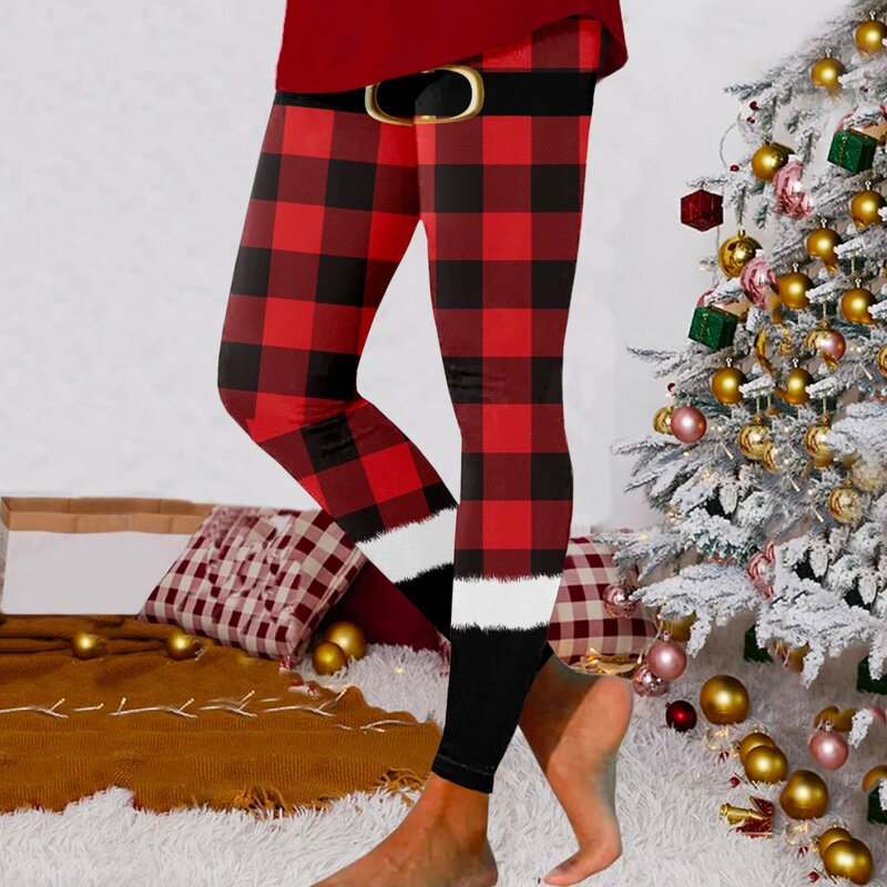 Feliz Natal, leggings de fitness sem costura para mulheres, cintura alta, casual, treino, calça estampada, macia, elástica