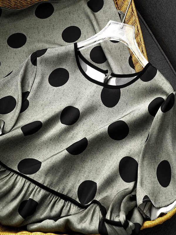 SuyaDream-vestido con estampado de puntos para mujer, ropa de primavera y verano de 24mm, 92% seda Real, 8% Spandex, línea A, 2024