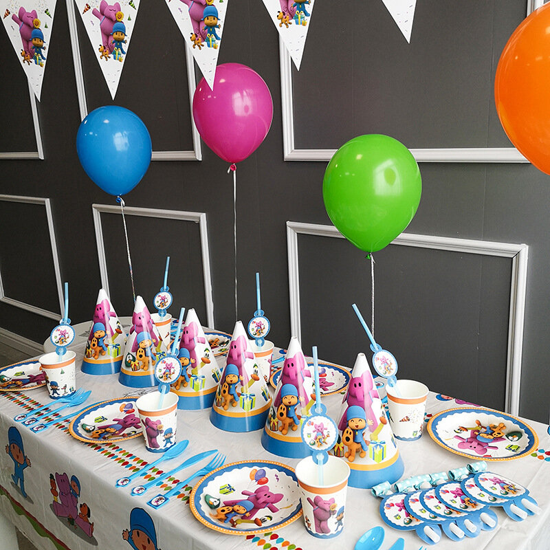 Pocoyoed Birthday Party Decoration, Talheres Descartáveis, Balão, Copo, Prato, Saco de Presente, Guardanapo, Toalha de Mesa, Banner para Crianças, Baby Shower