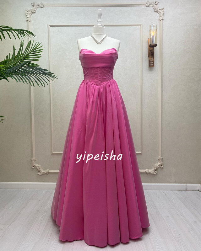 Satin Draped Christmas A-line Strapless Bespoke Occasion Gown Long Dresses