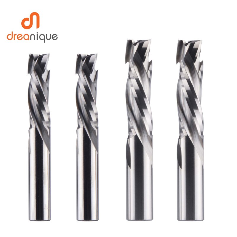 Dreanique-Fresa de compresión para carpintería, herramienta CNC en espiral de 3 flautas, fresa de extremo de carburo, brocas de enrutador