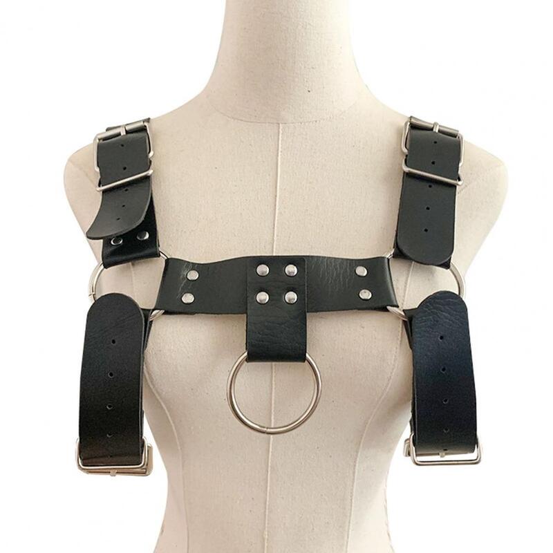 Cinturón de pecho de cuero de imitación para hombres, arnés de jaula de Bondage corporal ajustable, estilo Punk, decoración de remache, fetiche ancho Gay