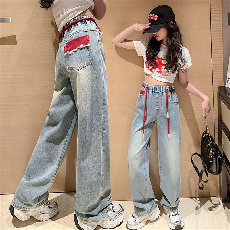 Mädchen Jeans 2024 neue Hose mit weitem Bein für Kinder, koreanische Version für Kinder von 6-15 Jahren