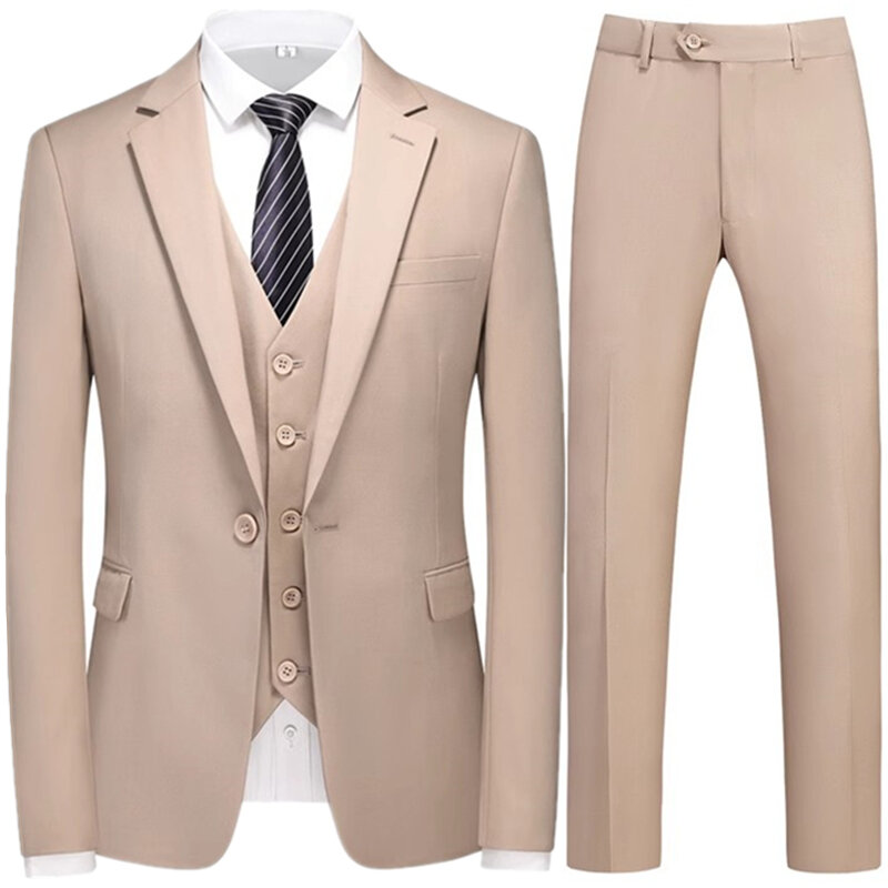 Новинка 2023, модный мужской деловой облегающий однотонный костюм из бутика, мужское приталенное платье с двойным разрезом, блейзеры, куртка, брюки, жилет