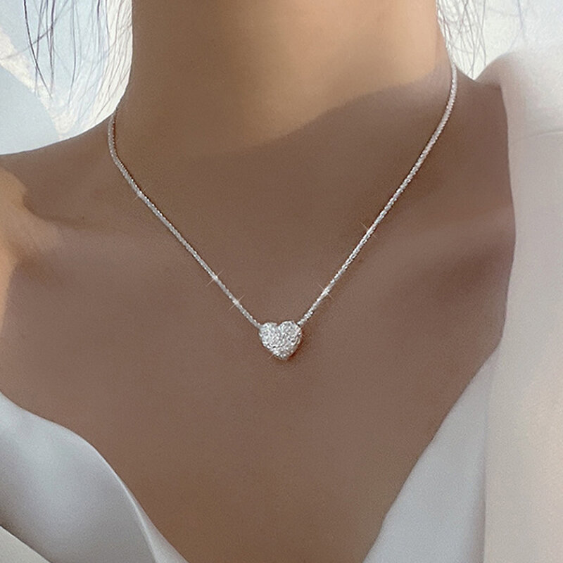 Nowy 925 Sterling Silver Girls młotek wzór miłość naszyjnik prosty wisiorek w kształcie serca prezent dla kobiet butik biżuteria NK153