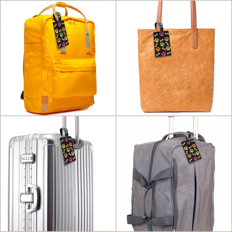 Etiqueta de equipaje con patrón de pata de perro colorida personalizada, etiquetas de equipaje de Protección de Privacidad, etiquetas de maleta de viaje
