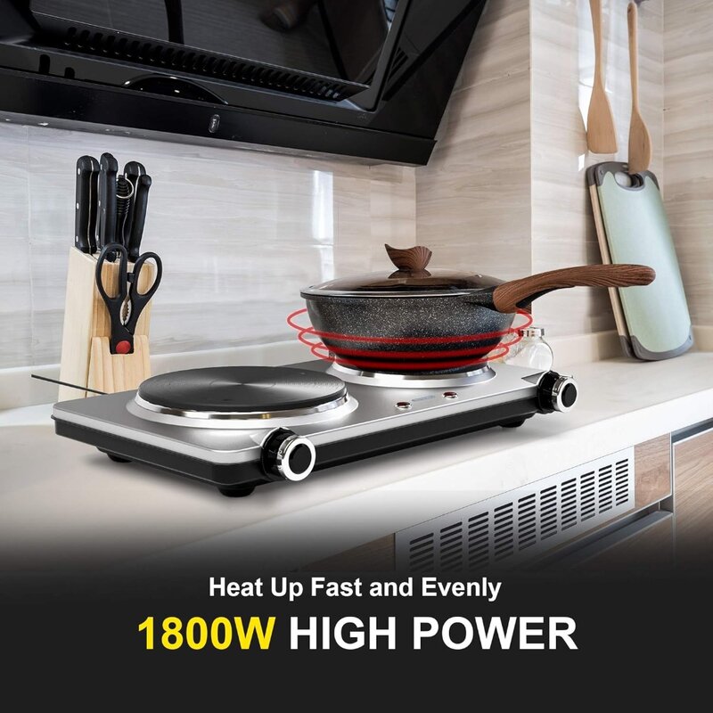 Réchaud électrique portable 1800W, thermostats réglables à 6 vitesses, plaque chauffante en acier inoxydable pour la cuisine, le dortoir et le camping