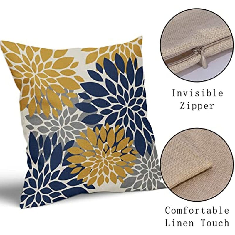 Dahlia – taies d'oreiller décoratives pour l'extérieur, taie d'oreiller, bleu marine, jaune, motif Floral, moderne, géométrique, été, lot de 2
