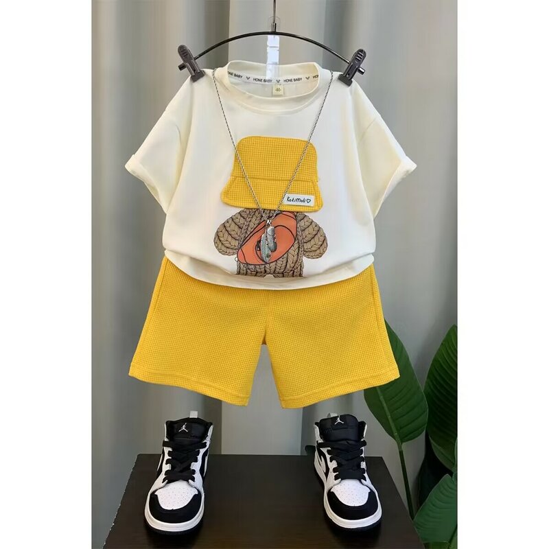 Детская одежда летний комплект для мальчиков Новинка 2023 Детская футболка с коротким рукавом шорты Комплект из двух предметов