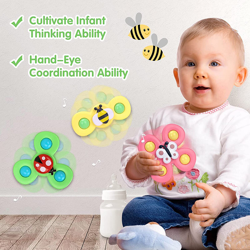 Educacional Fidget Spinner Brinquedos para Crianças, Desenhos animados do bebê, Colorful Insect Gyro, Fingertip Rattle, Brinquedos de banho, Presente para meninos e meninas, 1Pc