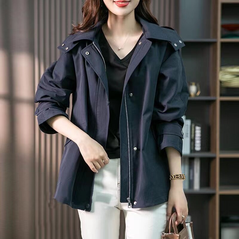 Women Jacket Spring Autumn 2024 New Women Windbreaker Korean Long Sleeve Loose Casual All-Match Hooded Ladies Coat Outwear