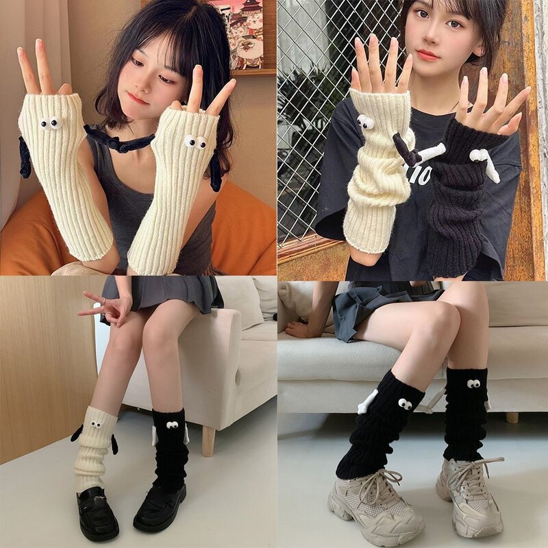 Bawełniane pończochy ręczne stylowe elastyczne jednolity kolor rękawiczki z dzianiny dłoni i stóp podwójne zastosowanie akcesoria ocieplacze na nogi zima