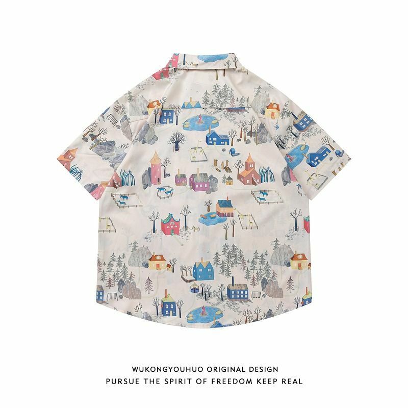 Moda new cartoon print shirt uomo design di nicchia camicia versatile estate sciolto stile bf coppia top a maniche corte t-shirt top y2k