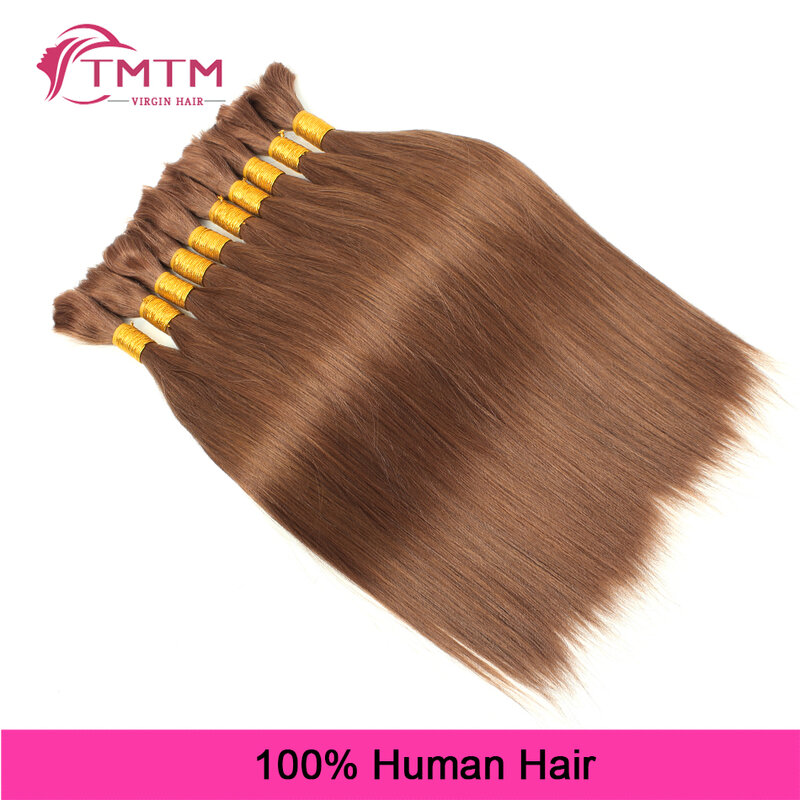 Ekstensi rambut manusia massal pra-warna coklat pirang 30 # rambut manusia Brasil lurus tanpa pakan 16-28 inci rambut besar untuk mengepang