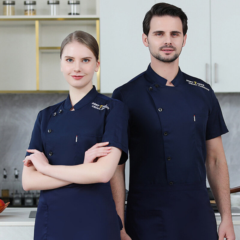 Chef Uniform Shirt Short Sleeve Cook Jacket Unisex Restaurant Kitchen Waiter Top