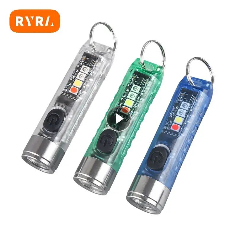 Senter gantungan kunci Mini LED, Gantungan Kunci Mini Senter LED dapat diisi ulang magnetik portabel pengisian USB daya tinggi berkemah jarak jauh