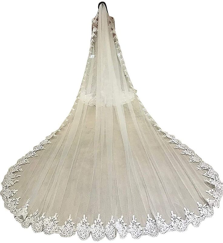 4 meter applique renda panjang kerudung pernikahan putih gading Katedral 1 tingkat kerudung pengantin aksesoris pernikahan