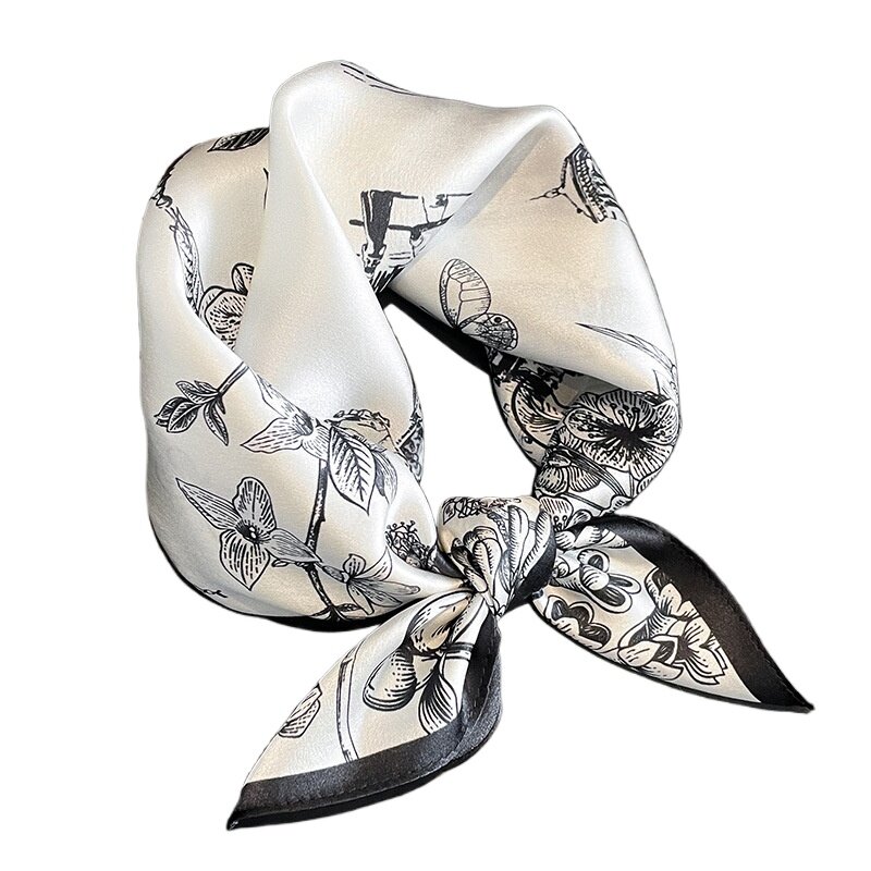 Bufanda de seda 100% para mujer, Foulard cuadrado de 53x53cm, pañuelo para el cuello con estampado, pañuelo para el pelo, pañuelo para la cabeza