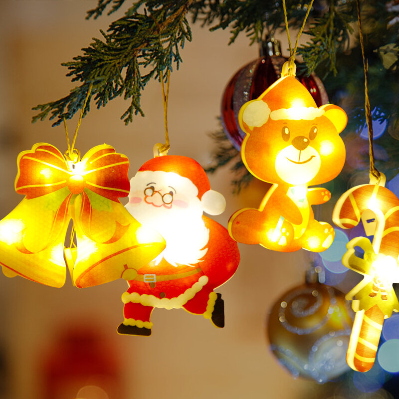 Christmas LED Light Christmas Tree Hanging Light Santa Claus Snowman Elk Bell Fairy Lights New Year Party Wedding Holiday Decor