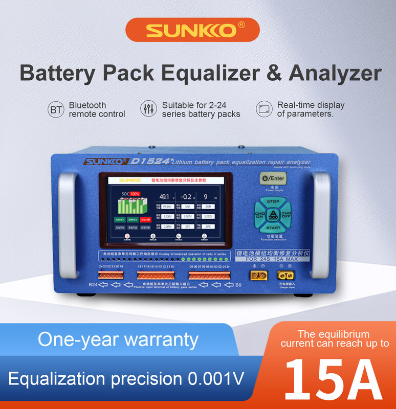 SUNKKO-High Current Lithium Battery Equalizer, 15A, diferença de pressão, Repair Balancer, manutenção do carro, D1524 +